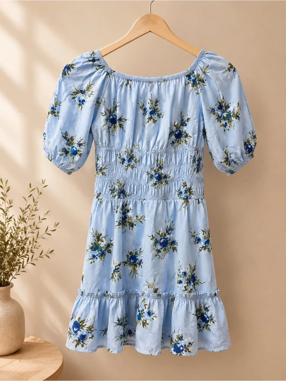 The Children's Place Light Blue Floral Puff Sleeve Dress